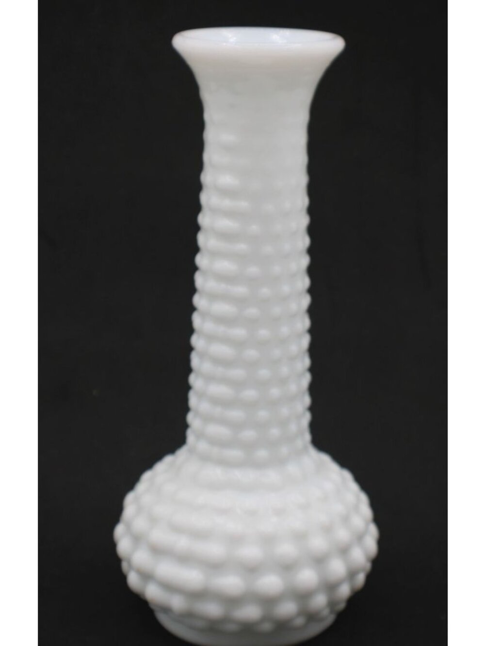 E.O. Brody White Hobnail Dot Dash Milk Glass Bud Vase 7.75" MCM Made USA Vintage